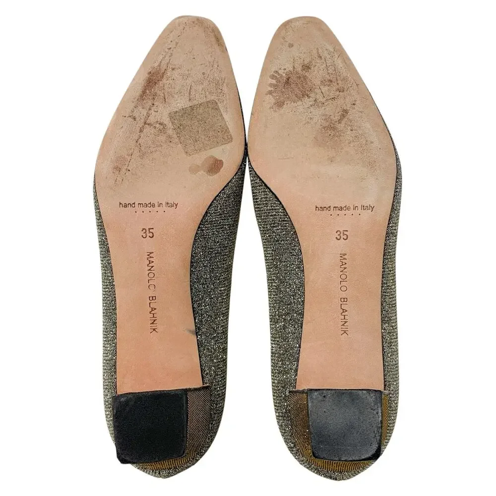 Manolo Blahnik Okkato 50 Crystal Buckle Glitter Pumps EU 35